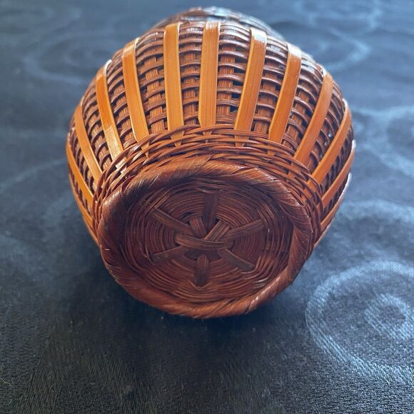 Vintage Owl Basket Woven Wicker Rattan Trinket Storage Box Farmhouse Boho MCM - Picture 3 of 8